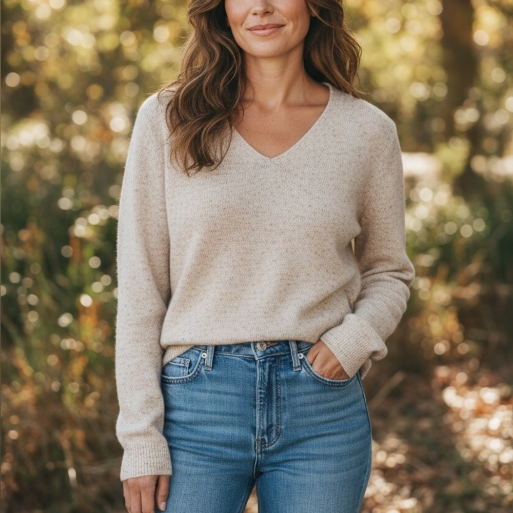 Eileen Fisher Cream V-Neck Blouse
